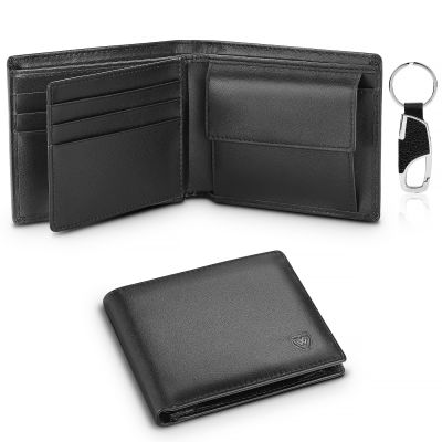 【JH】Genuine Leather Wallet Men Classic Black Soft Purse Coin Pocket Credit Card Holder