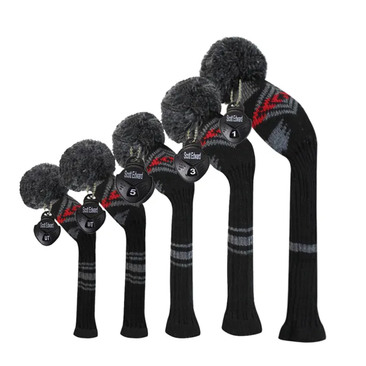 Scott Edward Golf Knitted Head Covers Set 5PCS,Personalised Pom Pom ...