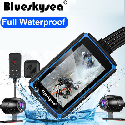 Blueskysea  DV988  4 inch Touch Screen สำหรับติดรถยนต์ กล้องติดจักรยานยนต์ไร้สาย  Dash Cam Via Wi-Fi with GPS Full Waterproof Cam Camera DVR Video Recorder For Car/Motor/Bike Front and Back