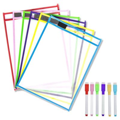 Reusable Dry Erase Pockets, 6 Pack Reusable Dry Erase Sleeves, Assorted Colors Sheet Protector, Dry Erase Pocket Sleeves