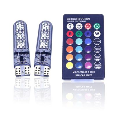 2pcs 12V LED Side Light T10 5050 6SMD Remote Control RGB Vehicle Reading Bulb License Plate Light Car Interior Atmosphere Light