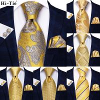 Yellow Silver Paisley Tie for Men 2022 New Design Fashion Brand Wedding Party Necktie Handky Cufflinks Gift Wholesale Hi-Tie Ties