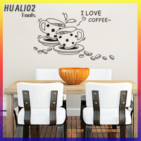 HUALI02 VOLEN?ขายดี?Fufeng I Love Coffee ดีคอลสติ๊กเกอร์ติดกำแพงลอกออกได้สติ๊กเกอร์ติดผนังถ้วยกาแฟน่ารักอุปกรณ์ตกแต่งห้องครัว