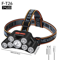 ไฟฉายคาดหัวflashlight headlamp ไฟฉายคาดหัวแรงสูง ไฟคาดหัวแรงสูง ไฟ LED 7ลูก แสงสว่างกว้าง ส่องไกลสว่าง ใช้ได้10-24ชม. ลุยน้ำ ลุยฝน ไฟฉายคาดศรีษะ