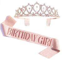 Rhinestone Birthday Anniversary Decoration Happy 21 30 40 50th Sash Supplies