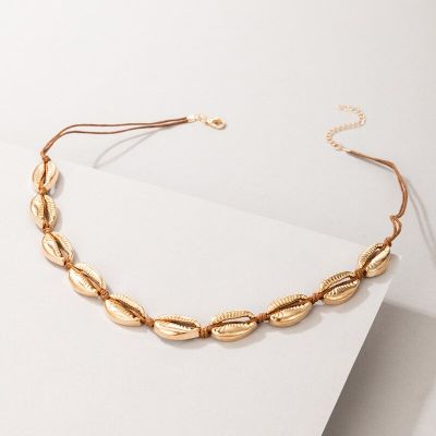 Gold Color Conch Seashell Necklace Women Jewelry Summer Beach Shell Choker Bohemian Rope Beaded Necklaces Handmade Adhesives Tape