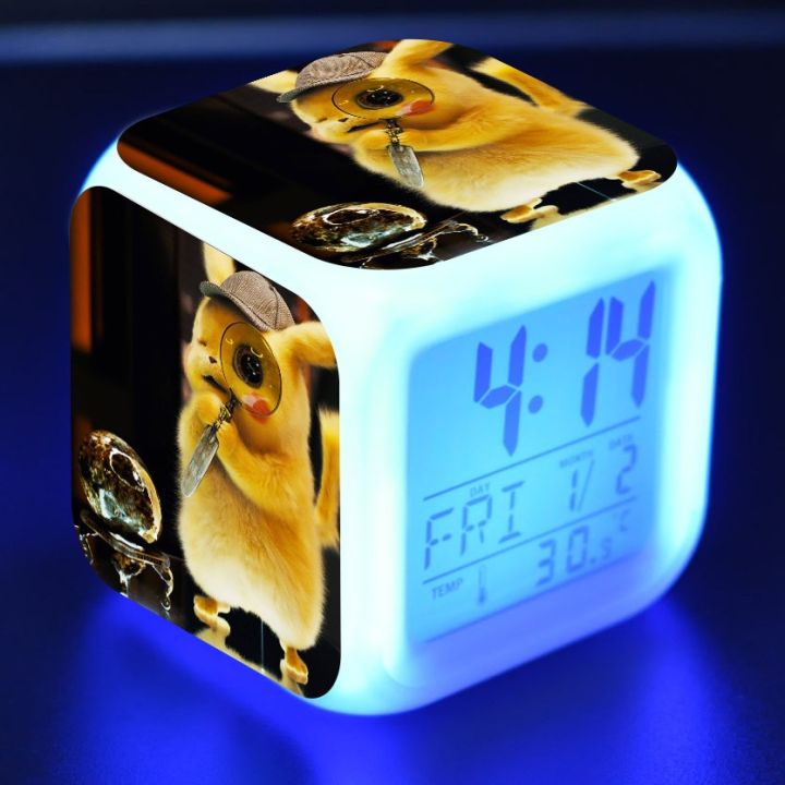 worth-buy-นาฬิกาปลุกเด็กดิจิตัล-led-reloj-ของเล่นการ์ตูนนักสืบปิกาจูสีสันสดใส-wekker-ไฟปลุกนาฬิกาตั้งโต๊ะ