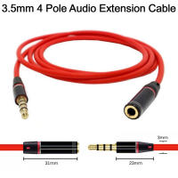 Aux Cable 1.2m 3.5mm 4 Pole Male to Female Red Gold Plated Headphone Audio Extension Cable For Extend all Headset Cord Audio Stereo Cord MP3