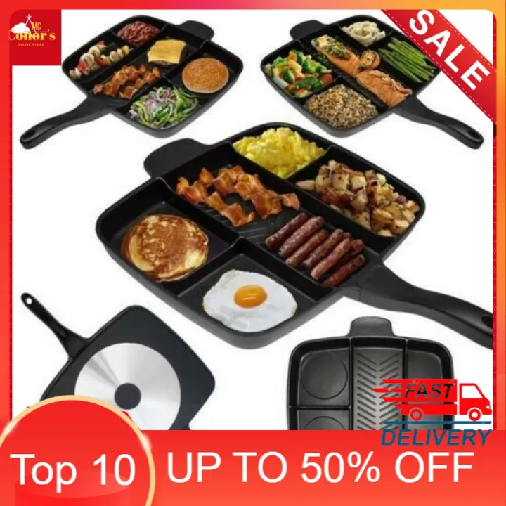 Master Pan NonStick Divided Grill/Fry/Oven Meal Skillet, 15", Black