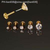 New Push-in Labret Lip Rings Nose Studs Cartilage Earrings Gold Color 316L Surgical Steel Zircon Crystal Anti-allergic Jewelry