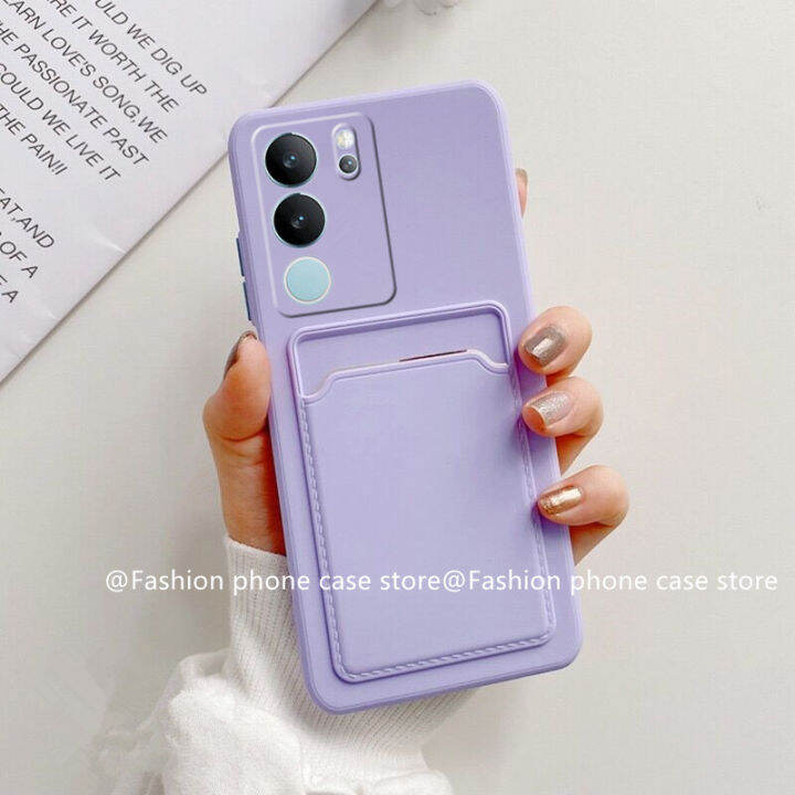 phone-case-เคส-vivo-v29-v29e-v29-pro-5g-สีทึบปลอกซิลิโคนพร้อมกระเป๋าเก็บบัตรป้องกันเลนส์เต็มรูปแบบฝาครอบนุ่ม2023