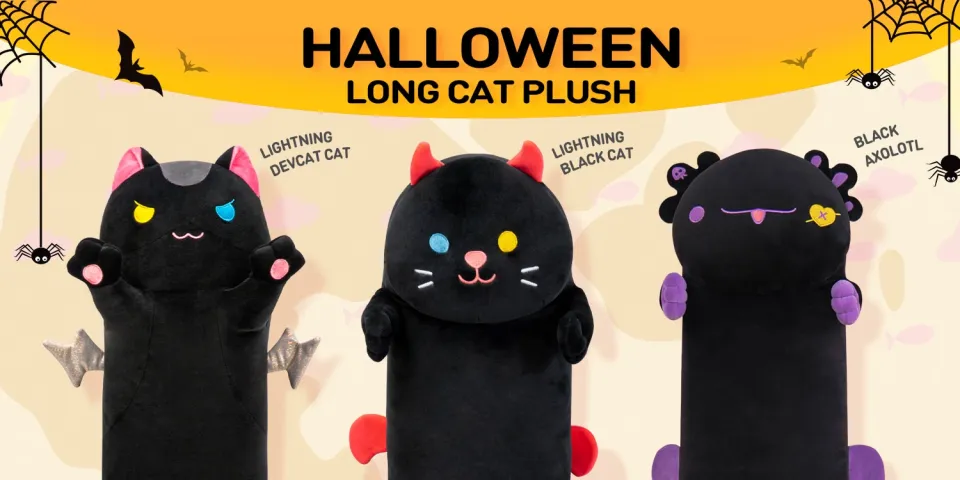  Mewaii Long Cat Plush Body Pillow, 28” Cute Black Cat