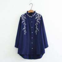 【มีไซส์ใหญ่】Plus Size Women Blouse Fashion Long Sleeve Full Cotton Floral Embroidery Tops