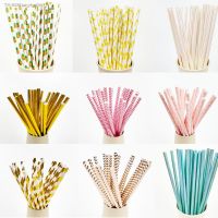 ✧ 25Pcs Paper Straws Striped Dots Star Pink Disposable Straws for Wedding Birthday Party Diy Party Decoration Disposable Tableware