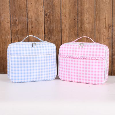 ✜✱☼ Lunch Bag Ruffle Plaid Insulated Cooler Box Kid Child School Thermal Food Tote Women Waterproof Leakproof Portable Reusable