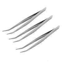 3X 5.9" Long Silver Tone Bent Curved Tip Tweezers Forceps Plier Hand Tool