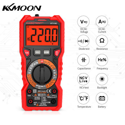 KKmoon HT118C มัลติมิเตอร์แบบดิจิทัลด้วยตนเอง Multi-Meter 6000นับ True RMS AC/DC แรงดันไฟฟ้าความต้านทางกระแสไฟ Capacitance ความถี่ทดสอบ NCV ไดโอด B-Attery ทดสอบ