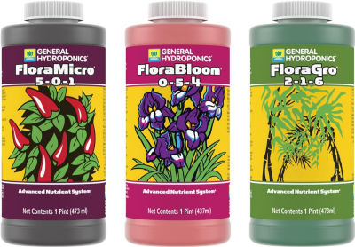 General Hydroponics FloraSeries Hydroponic Nutrient Fertilizer System with FloraMicro, FloraBloom and FloraGro, 1 pt. 1 pint Flora Series Bundle