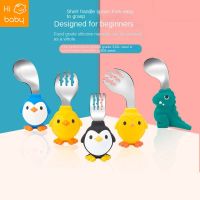 Short Handle 316 Stainless Steel Childrens Tableware Fork Spoon Set Household Cute Fun Baby Eating Training Spoon