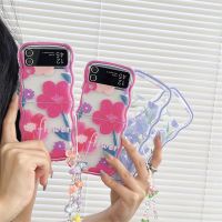 เคสโทรศัพท์สร้อยข้อมือดอกทิวลิปสีม่วงสำหรับ Samsung Galaxy Z Z Flip 4 3 5 Z ฝาหลัง ZFlip5 Flip5ลอนนิ่มกันกระแทก