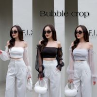 เสื้อครอปเปิดไหล่แขนซีทรู✨Bubble crop✨ดีเทลผูกโบว์แขนผ้าดีงาม ป้ายThitiya