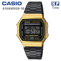 Casio Digital นาฬิกาข้อมือผู้หญิง สีดำทอง สายสแตนเลส รุ่น A168WEGB-1B ของแท้ ประกัน CMG