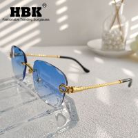 【hot】 HBK 2023 New Small Rimless Sunglasses Men UV400 Cutting Frameless Glasses Man Fashion Eyeglass