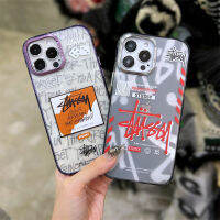 เคสโทรศัพท์แฟชั่นแบรนด์ใหญ่สไตล์อังกฤษ Stussy สำหรับ IPhone 11 12 13 14 Pro Max กรอบโลหะเคสโทรศัพท์ป้องกันโทรศัพท์ตกสำหรับเด็กผู้ชายเด็กผู้หญิง