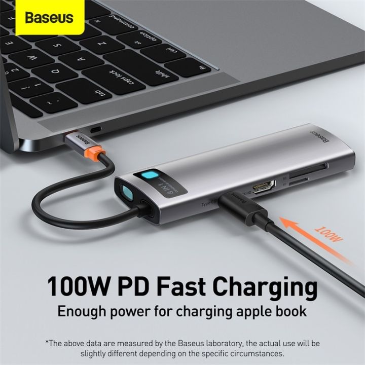 baseus-อุปกรณ์แยกสัญญาณ-usb-type-c-เป็น-hdmi-usb-ฮับ-usb-c-to-hdmi-เข้ากันได้-rj45ตัวอ่าน-sd-pd-100w-usb-ชาร์จ3-0ศูนย์กลางสำหรับ-macbook-pro-แท่นวางมือถือแยก-feona