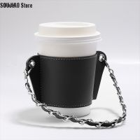 SOUJIAO Store Coffee cup set chain portable pu leather beverage soda tote bag heat insulation insulation cup set hanging portable