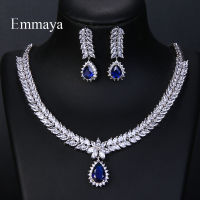 Emmaya Luxury AAA Cubic Zircon 4 Colors Water Drop Wedding Earrings Necklace For Women Bridal Jewelry Sets Party Accessories