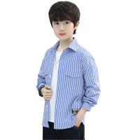 Boys School Shirts Long Sleeve Blouses For Boys Children Clothing Cotton Turn-Down Collar Kids Striped Tops 5 7 9 11 13 14 Years