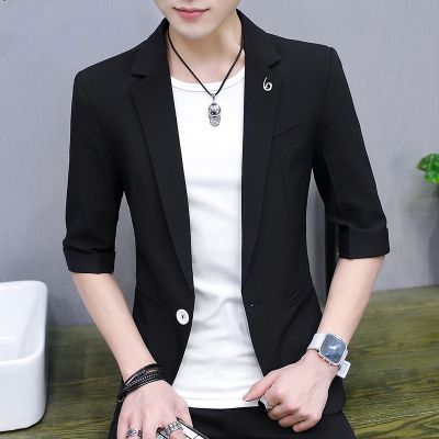 ❖✺♞ hnf531 Summer Mens Small Suit Men Short Sleeve Korean Version of Cultivate Ones Morality qi fen xiu Coat Trend Leisure Thin Mid Sleeve Suit Male