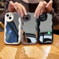 เคสไอโฟน 11 12 13 14 PRO MAX XR 8 7 6 6S Plus X XS MAX Se 2020พื้นผิวกระจกแบบมินิมอลขอบคลื่นฝาหลังป้องกันซิลิโคน