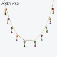 【HOT】 ANDYWEN 925 Sterling Gold Colorful CZ Pendant Choker Luxury Wedding Jewelry