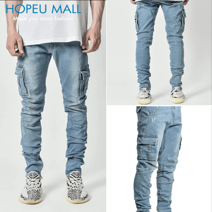 HOPEU Skinny Ripped Jeans for Men Long Pants Man Torn Slim Fit for Men ...