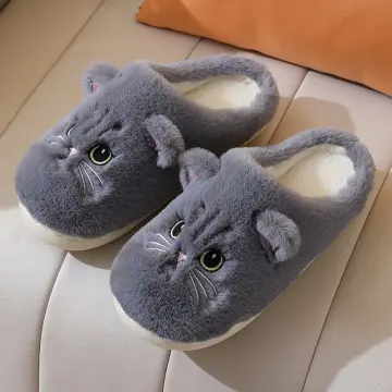 Cat on sale plush slippers