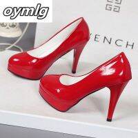 10CM High-Heeled Shoes Waterproof Platform Sexy Fine With Round Head Feet Korean Womens Shoes Patent Leather Large Size S071