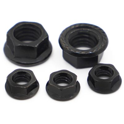 5-50pcs M3 M4 M5 M6 M8 M10 M12 Black Carbon Steel DIN6923 Hexagon Flange Nut Flange Lock Nut Serrated Slip Locking Nut