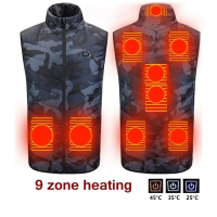 Heated Vest 3-Speed Adjustable Temperature USB Charging Warmer Jacket Winter Electric Sleeveless Self-heating Vest 2-9 Zone