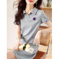 ✙☽卍 Japanese version championˉ polo collar dress womens summer plus size temperament slim casual sports sweatshirt dress mid-length