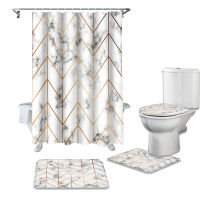 Nordic Style Marble Pattern Stripes Shower Curtain Toilet Seat Cover Set Wc Accessories Mat Bathroom Decor Bath Curtains