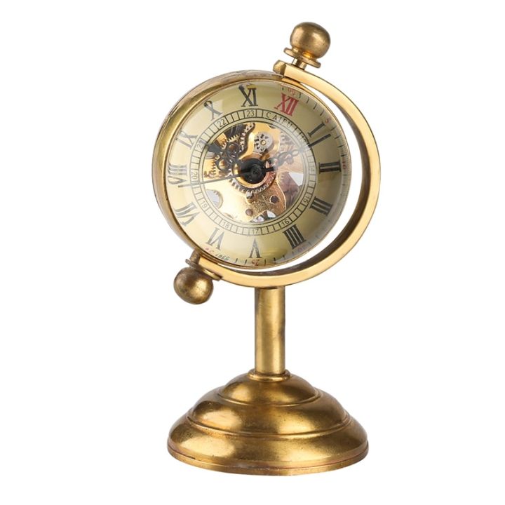 โต๊ะลูกโลกหมุนได้ทองแดงย้อนยุคกลไกนาฬิกาพกมือหมุนไขลานสำนักงานบ้านการตกแต่งที่หรูหราเป็นของสะสม