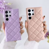 Fashion 3D Down Jacket Diamond Lattice Leather Texture Phone Case for Samsung Galaxy S23 Ultra Plus Solid Color Shockproof Cover