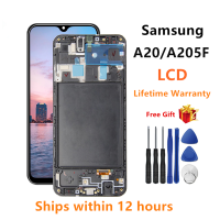 หน้าจอ A20สำหรับ Samsung Galaxy A20 A205 SM-A205F A205G จอแสดงผล Lcd Touch Screen Digitizer พร้อมกรอบ Assembly Replacement