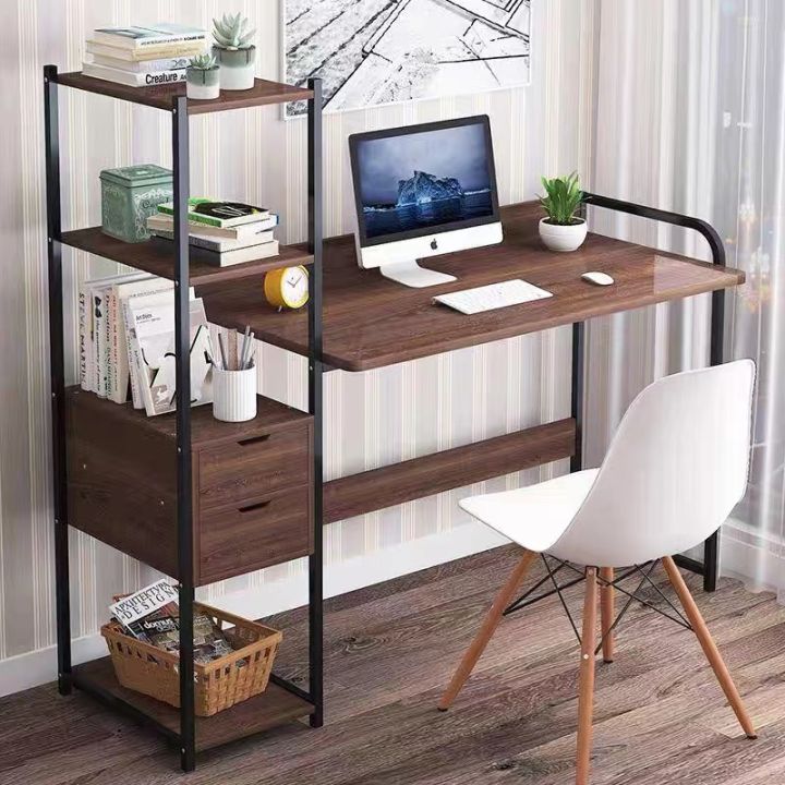 โต๊ะทำงาน-ชั้นวางหนังสือ-4-ชั้น-computer-desk-โต๊ะคอมพิวเตอร์-โต๊ะคอม-โต๊ะไม้-โต๊ะสำนักงานโต๊ะเขียนหนังสือชั้นวางหนังสือขาเหล็กกล้าพ่นสีกันสนิม