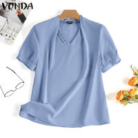 Fancystyle VONDA เสื้อสวมหัวคอวีผู้หญิงเสื้อหนาทำงานแขนพองสั้น (ลำลองเกาหลี) #2