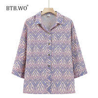 BTB.WO เสื้อชุดลำลองผู้หญิงทรงหลวมแขนยาวเสื้อโพลีเอสเตอร์วัยกลางคนและผู้สูงอายุคุณภาพสูงสำหรับฤดูร้อน60-85ปี