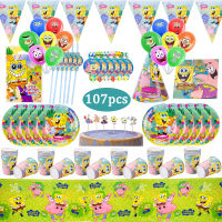 107Pcs Sponge-Bob Children Birthday Party Disposable Tableware Decorations Peper Cup Plate Baby Shower Wedding Party Supplies