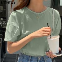 Vonda เสื้อเบลาส์ลําลอง คอกลม แขนสั้น สีพื้น สไตล์เกาหลี สําหรับผู้หญิง